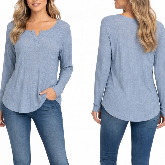 Nally & Millie Tops - Nally & Millie Ribbed Knit Long Sleeve Top – Blue – Size L/XL NWT